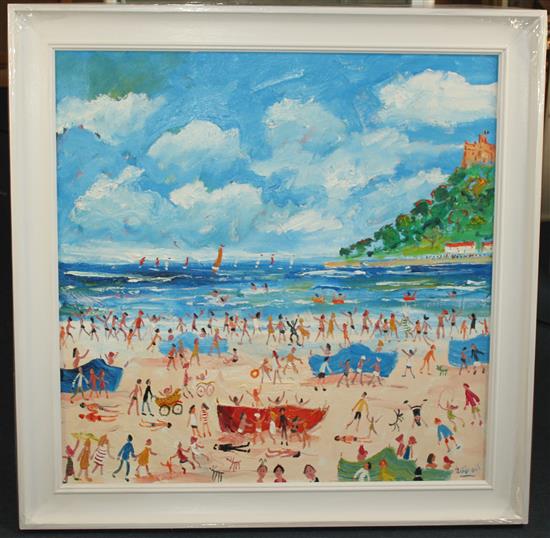 § Simeon Stafford (b.1956) Windbreaks by St Michaels Mount, 32 x 32in.